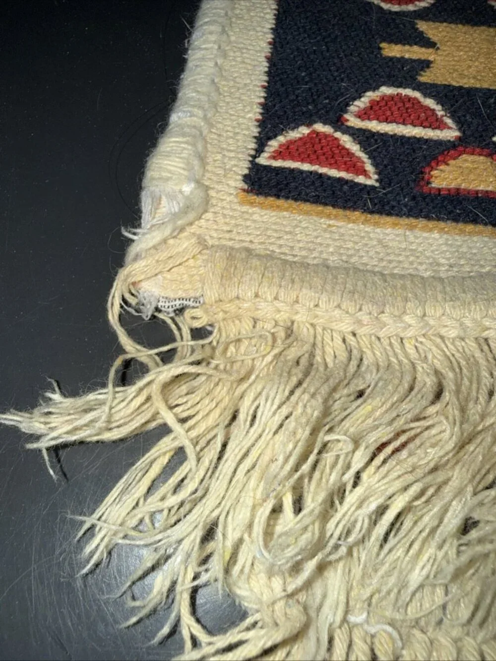 Aztec Indian Mat Rugs (2) Hand Woven Wool Reversible Multicolor 33.5”L x 21.5”W